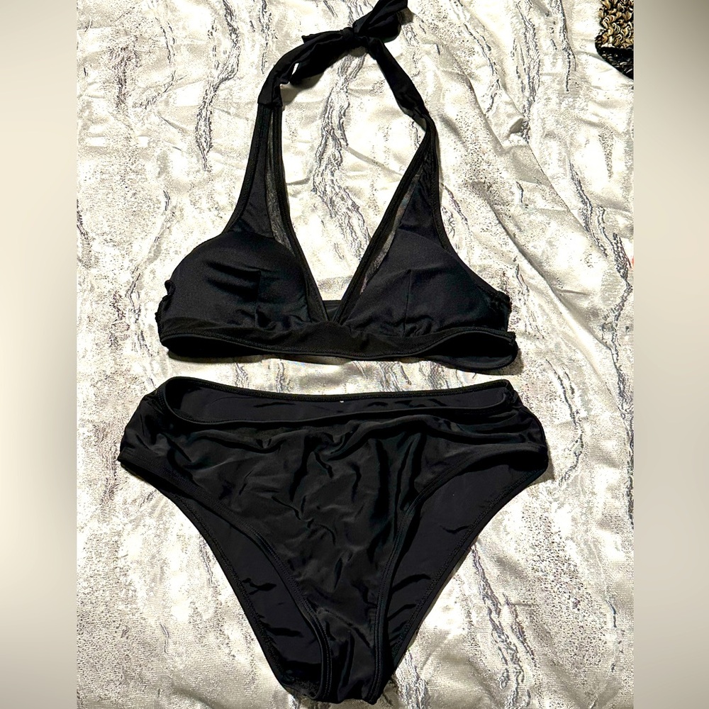 NWOT Cupshe Black mesh with high waisted bikini set